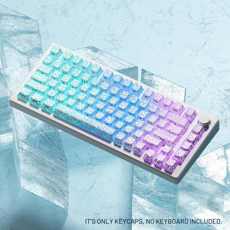 HITIME XVX Shine Through Keycaps w/IMD Tech, Custom Ice Crack Keycaps 60 75 100 Percent, White Key Cap Set 118 Keys Lines Backlit, OEM Profile Side Printed for Keyboards - Image 5